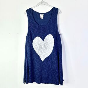 Andrea Jovine Sweater Women XL Blue White Heart Cotton Tank Tunic NWOT